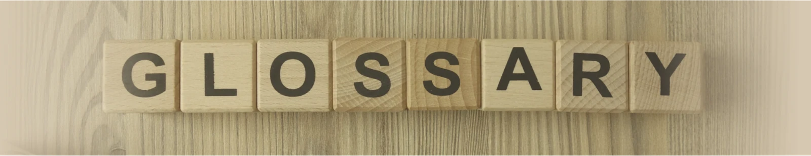 Wooden letter blocks spelling Glossary